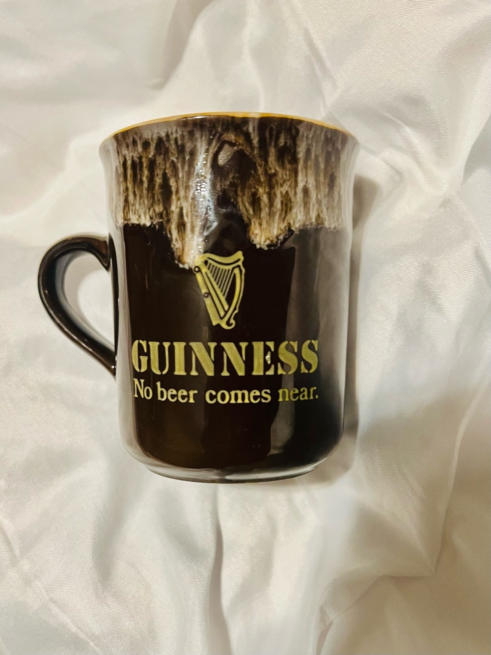 Guinness Brown and Cream Drip Ceramic Mug with Gold Logo